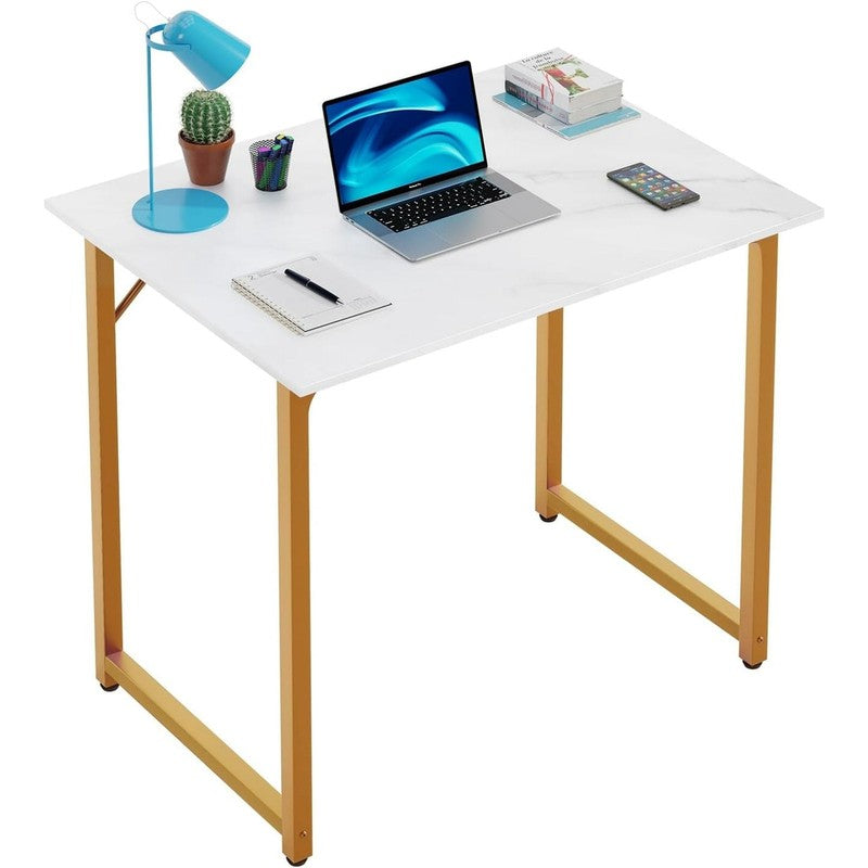 32 Inch Computer Desk,Office Desk with Metal Frame,Adults Can Easily Use It,Gold1