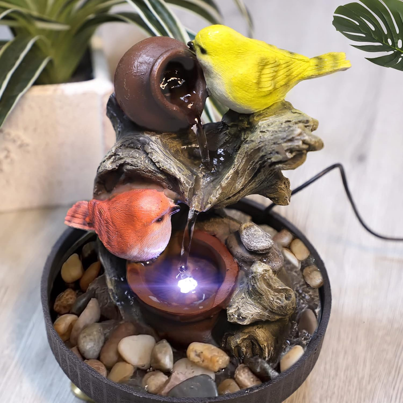 Indoor Tabletop Water Fountain LED Desktop Feng Shui Relaxation Home Decor4