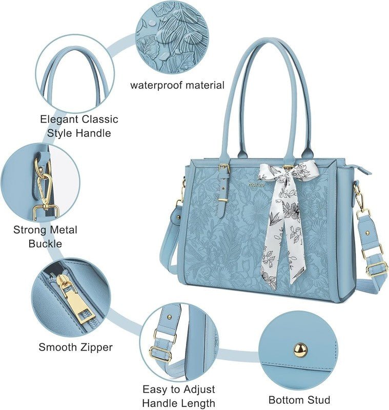Women Laptop Tote Bag 17–17.3 Inch Waterproof PU Leather Shoulder Satchel Air Bl1