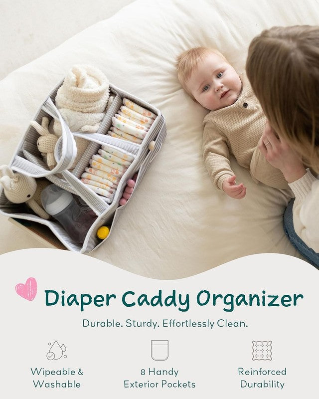 Baby Diaper Caddy Organizer, Large Gray Nursery Storage Tote for Newborns1