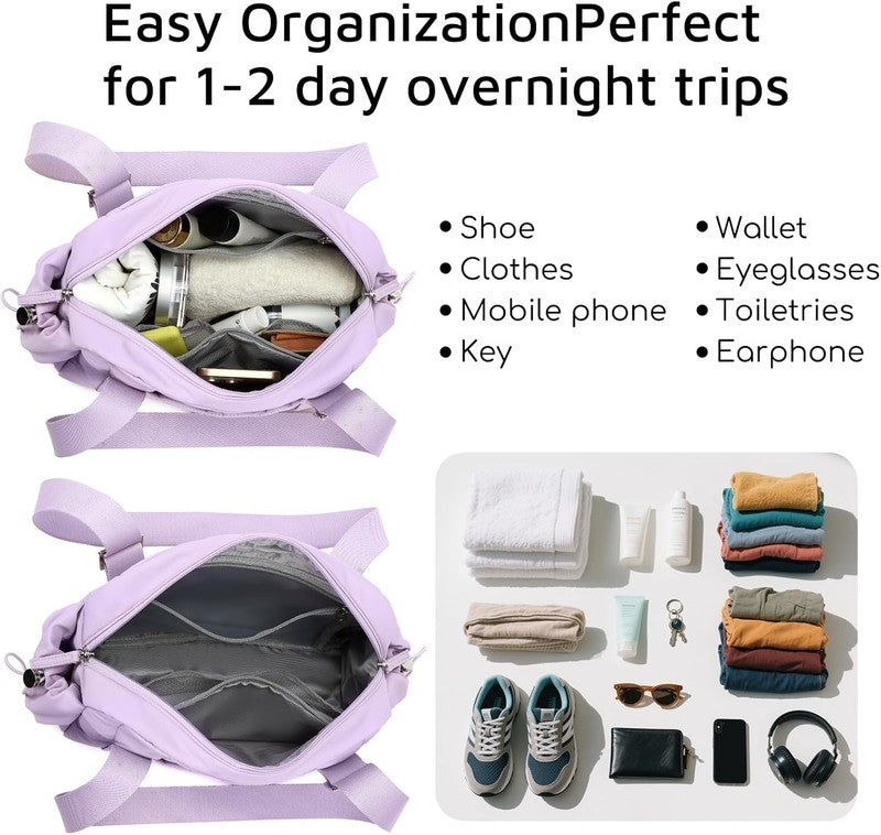 Mini Gym Bag Women Quilted Duffel Wet Compartment Yoga Dance Tote Purple 12.6"4