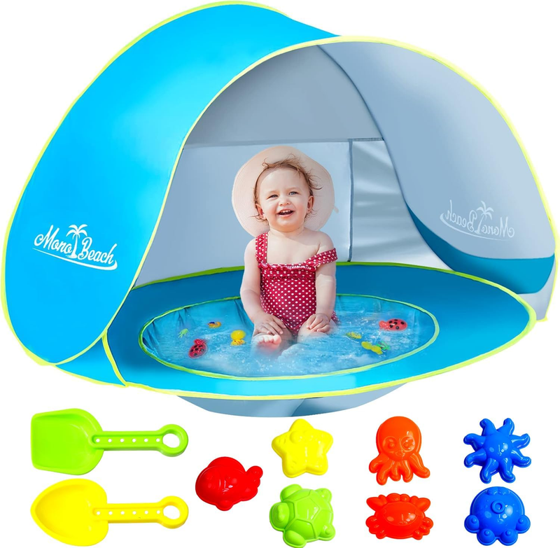 Baby Beach Tent with Beach Sand Toys Pop up Portable Shade Pool UPF50+ UV Protec11