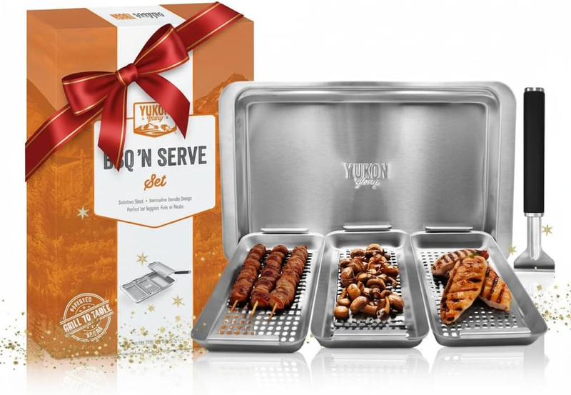 BBQ Vegetable Grill Basket Set 3 Stainless Steel Baskets w/ Drip Tray Handle11