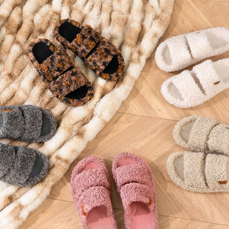 Womens Fuzzy Open Toe Slippers Soft Comfy Memory Foam Indoor House Shoes2
