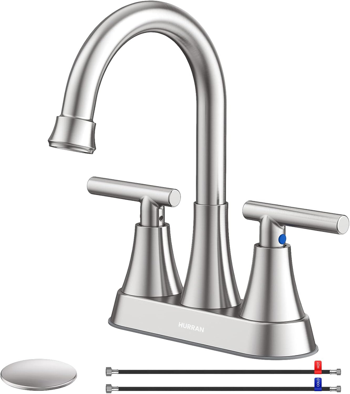 Brushed Nickel Bathroom Sink Faucet 4" Centerset w/ Drain Supply Lines0