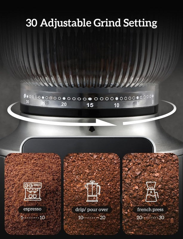 Burr Coffee Grinder 2-in-1 Stainless Steel 30 Settings Anti-Static Espresso2