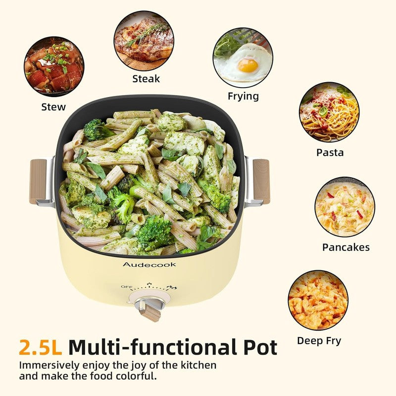 2.5L Electric Hot Pot Nonstick Multicooker Portable Dual Temp Control Beige1