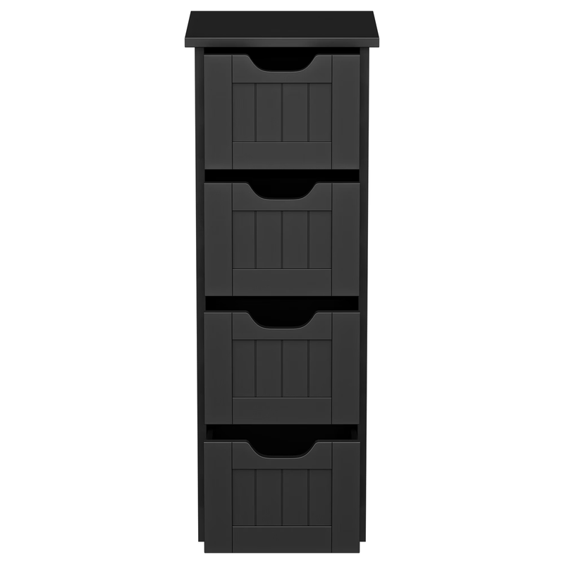 Bathroom Floor Cabinet Wood Free Standing Storage Organizer with 4 Drawers Black0