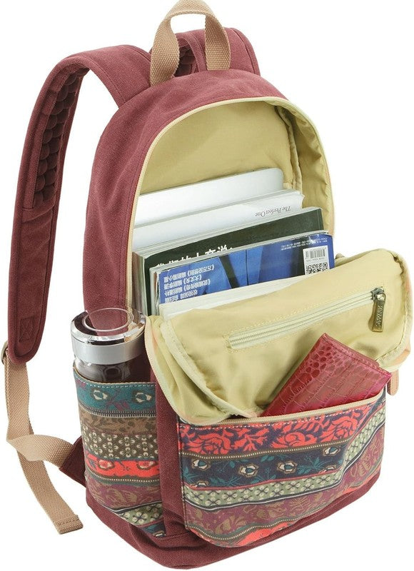 Canvas Bohemian Backpack Cushioned Straps Travel Outdoor Wine Color1