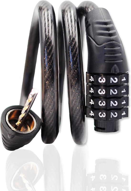 Long Coiled Security Resettable Combination Bike Cable 4 Digit Lock, Anti-Theft 9