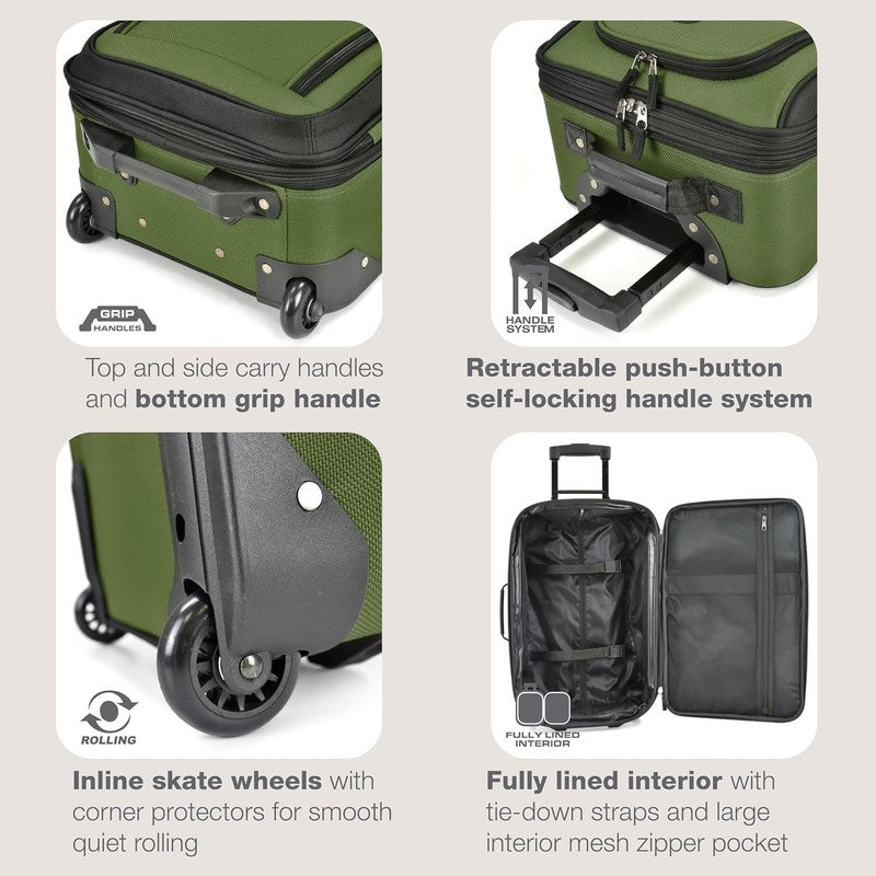 Rio Softside Expandable Carry On Rolling Luggage, Green, 2 Wheel Set3