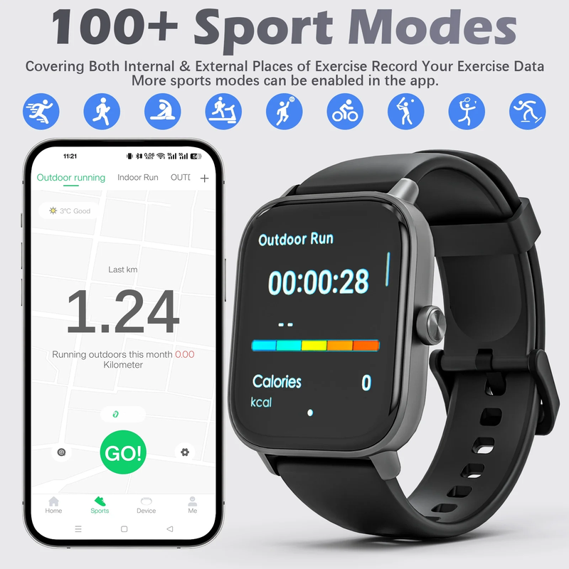 Smart Watch for iPhone Android 1.83" Fitness Tracker IP68 Call Black3
