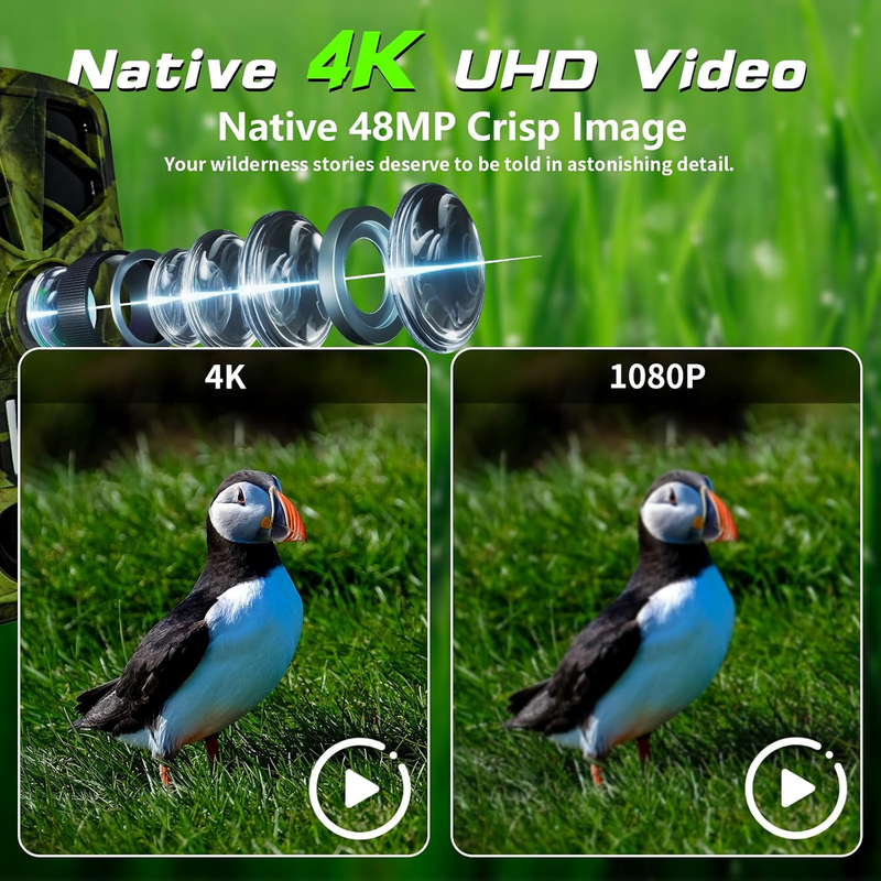 4K 48MP WiFi Trail Camera 0.1S Trigger Night Vision Waterproof IP66 120° BT4