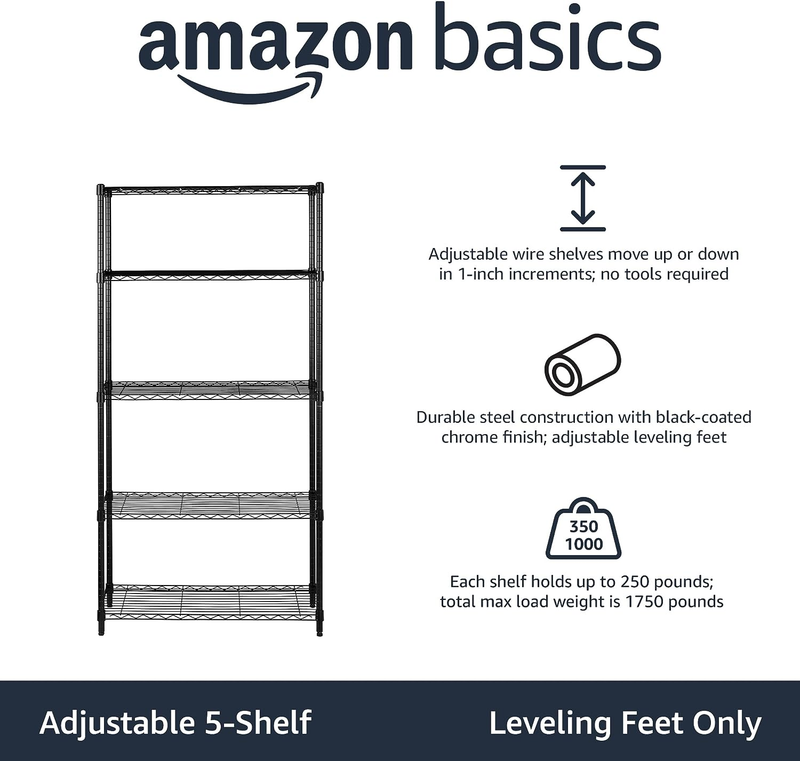 5-Shelf Adjustable, Heavy Duty Storage Shelving Unit (350 Lbs Loading Capacity p2