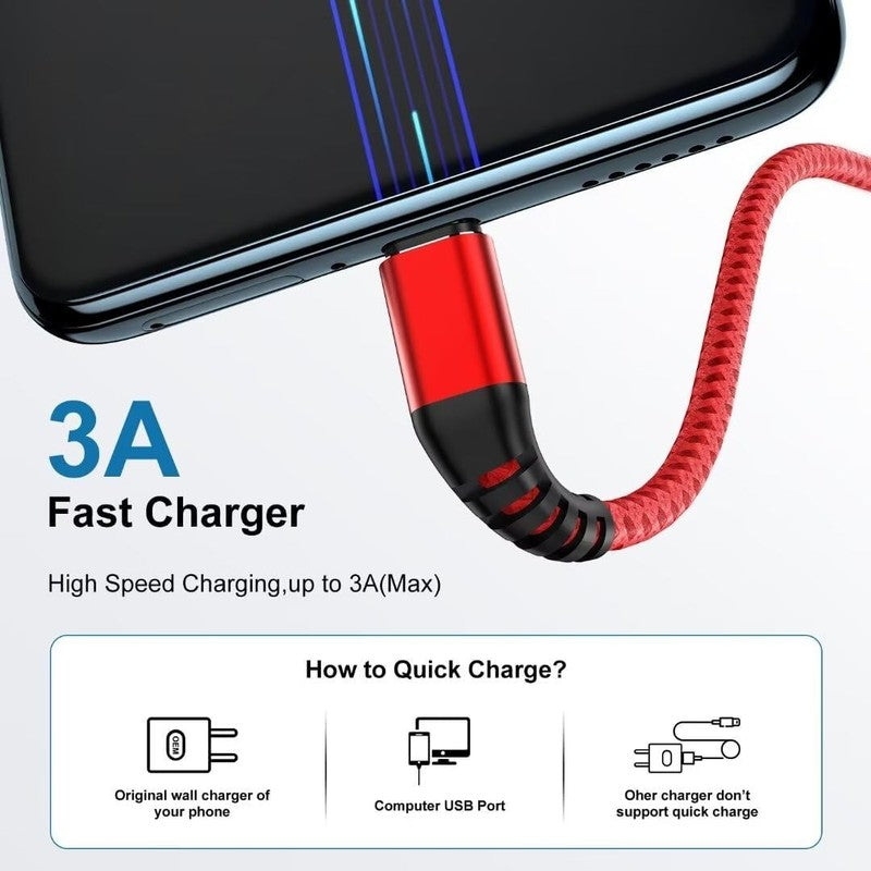 6Ft USB C Cable 3Pack Fast Charging Nylon Braided for Phone & Samsung Galaxy NEW2