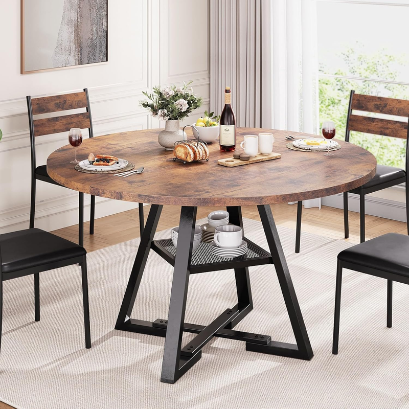 Round Dining Table for 4,Kitchen Dining Room Circle Dinner Pedestal Table,Space 7
