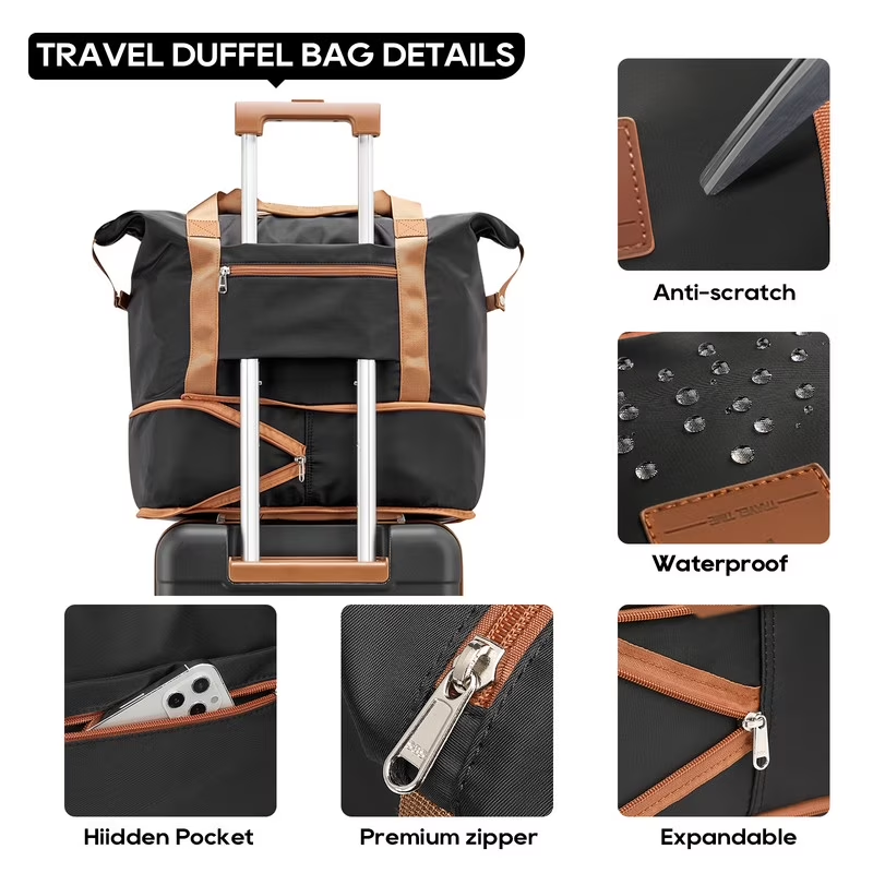 2Pc Travel Duffel Bag Set Waterproof Carry On Weekender w/ Toiletry Bag3