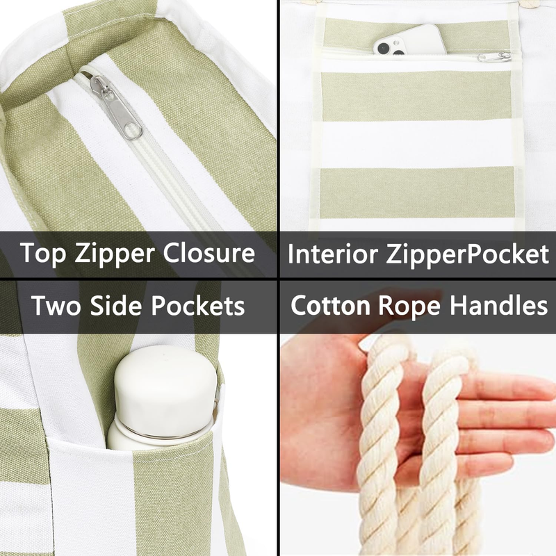 Waterproof Beach Bag Large Canvas Tote Wet Pocket Zipper Cruise Pool Bag5