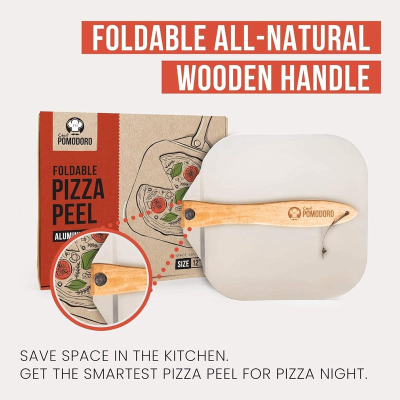 Aluminum Metal Pizza Peel with Foldable Wood Handle for Easy Storage, Pizza Spat3