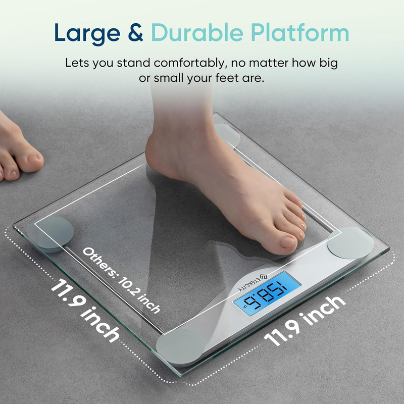 Bathroom Scale Digital Body Weight 400lb Blue LCD Glass High Precision3