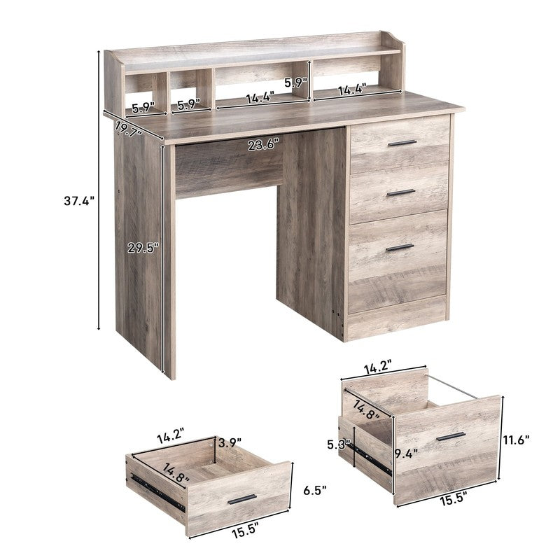 Wood Computer Desk Office Laptop PC Work Table, Writing Desk with 3 Drawers File5