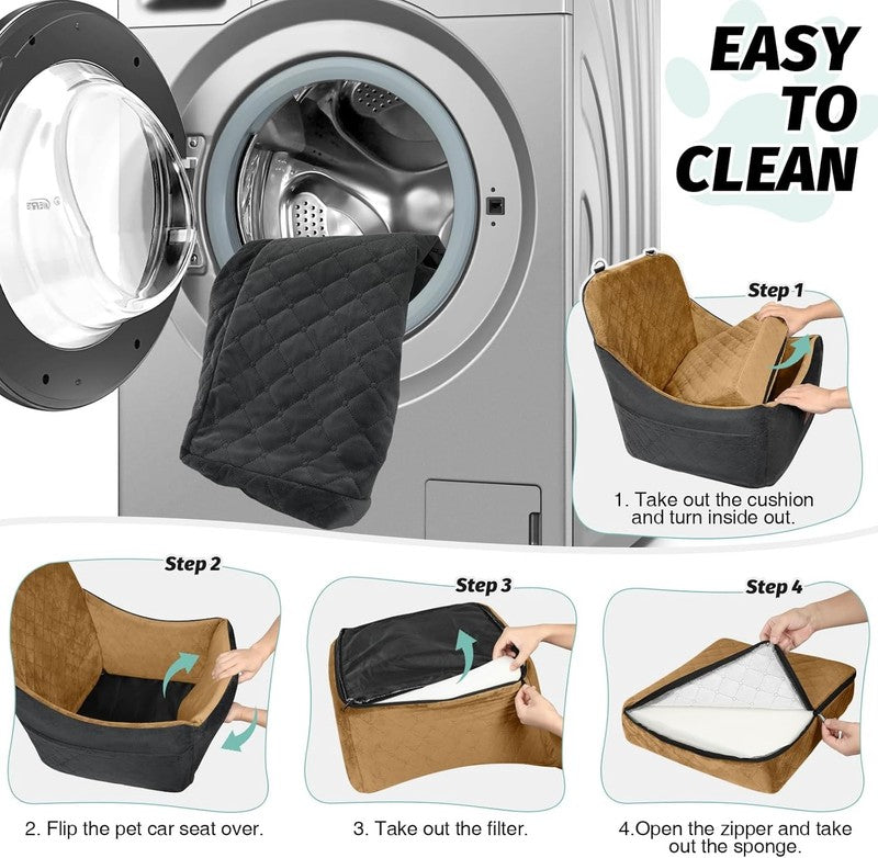 Dog Booster Car Seat up to 35lbs Washable Anti Slip w/ Leashes Black/Coffee3