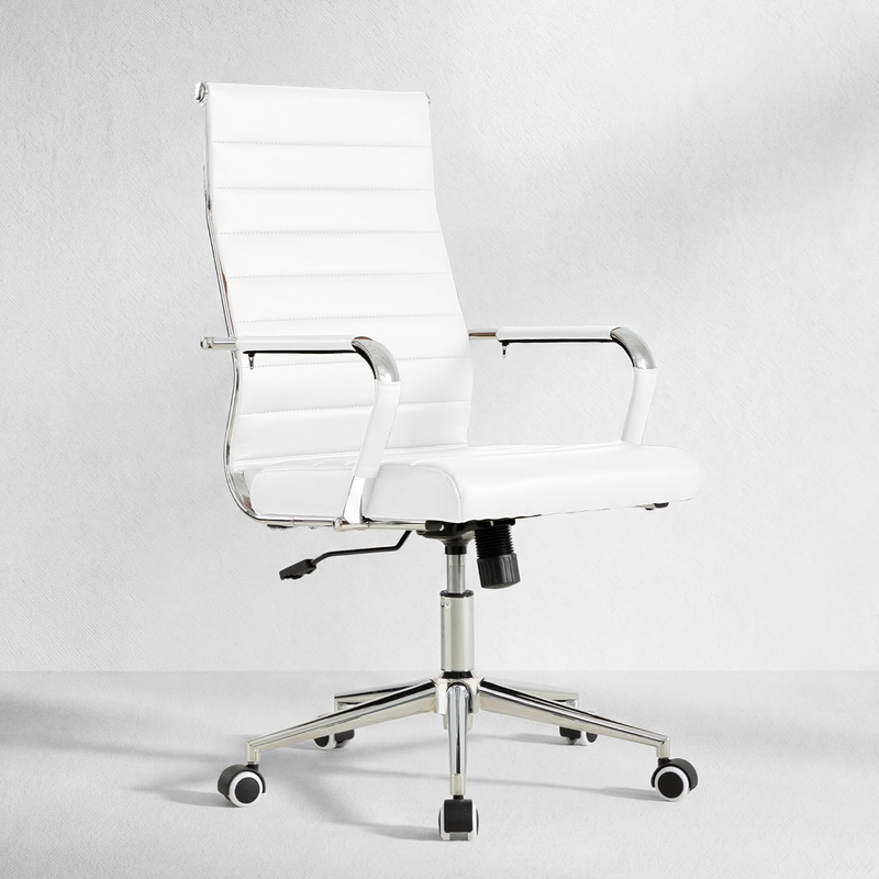 White Executive Office Chair Ergonomic Leather Swivel Adjustable8