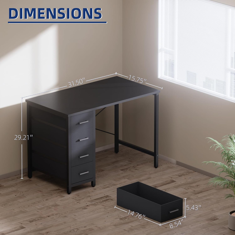 32in Computer Desk 4 Drawers Black Home Office Study Writing Modern Bedroom Desk2