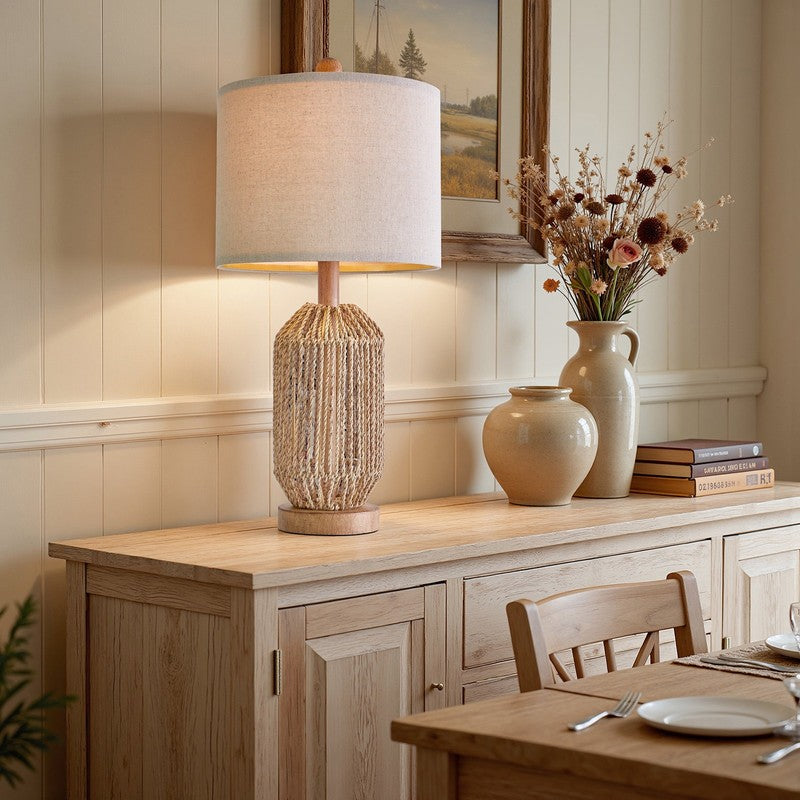 Set of 2 23.75" Twine Resin Table Lamps Retro for Bedroom & Living Room3