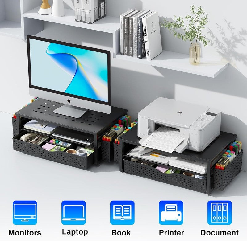 Stylish Black Desk Organizer with Monitor Stand, Drawer & 2 Pen Holders7