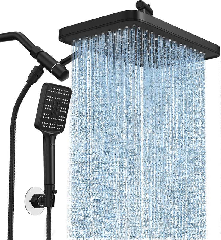 12" Rain Shower Head w Handheld Dual Adjustable Waterfall Matte Black7