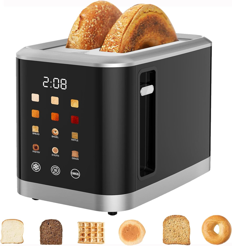 Touch Screen Toaster 2 Slice Digital Timer 6 Modes Wide Slots10