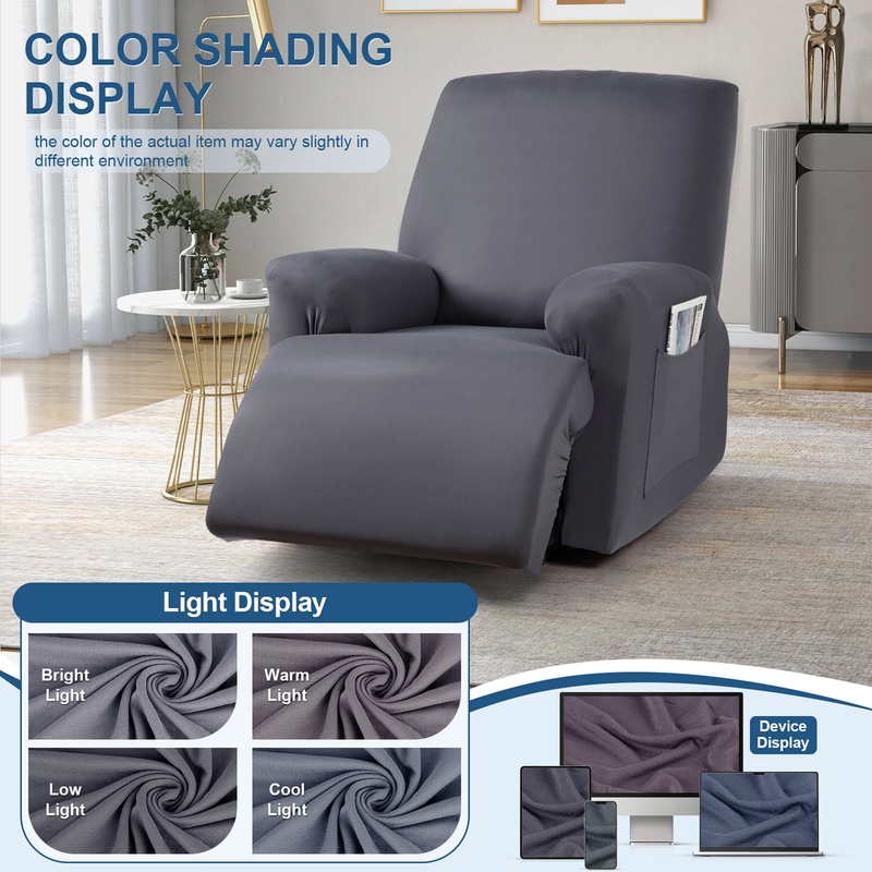 3-Piece Dark Gray Recliner Slipcover Stretch Chair Cover with Pockets7
