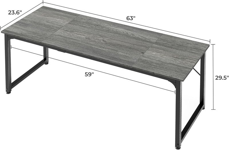 63'' Computer Gaming Desk w/ Storage Office Writing Desk Metal Frame Grey2