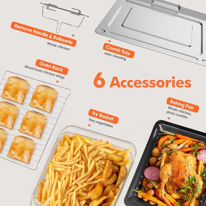 32QT Air Fryer Oven 21-in-1 Convection Rotisserie 1800W Silver2