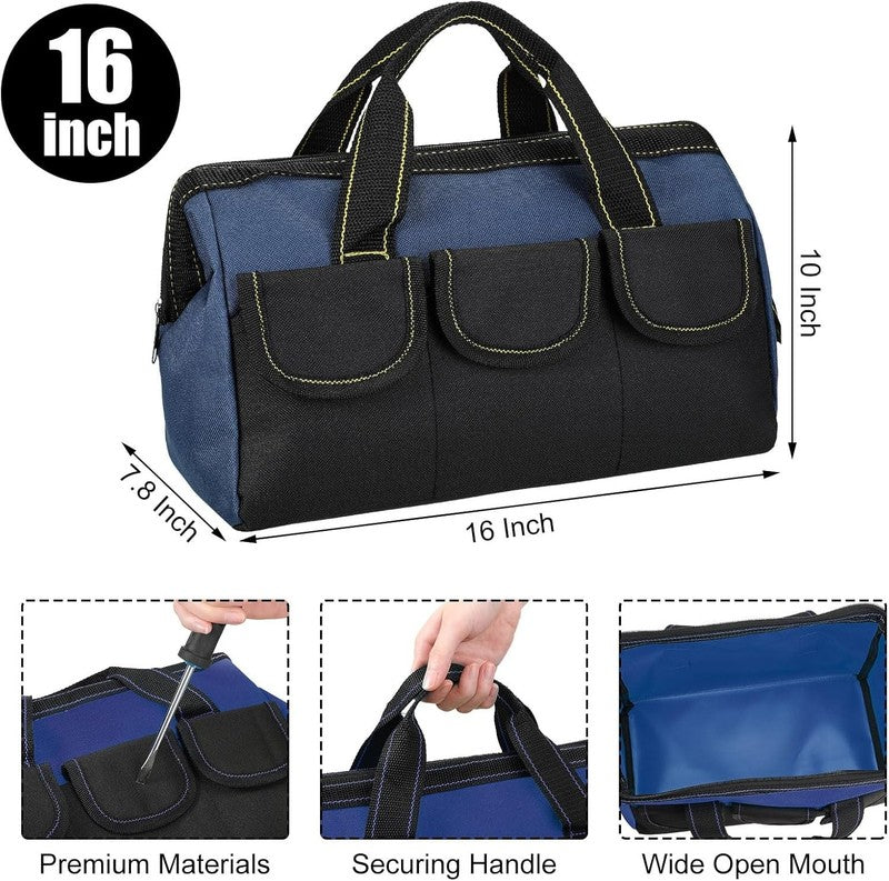 Sanwuta Tool Bag 16" Waterproof Hard Bottom Heavy Duty Electrician Tote Blue1