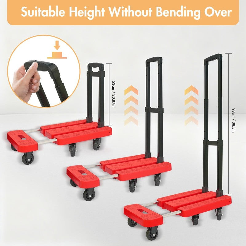 BAOKALER Folding Hand Truck Heavy Duty Dolly Cart 6 Wheels Foldable Red3