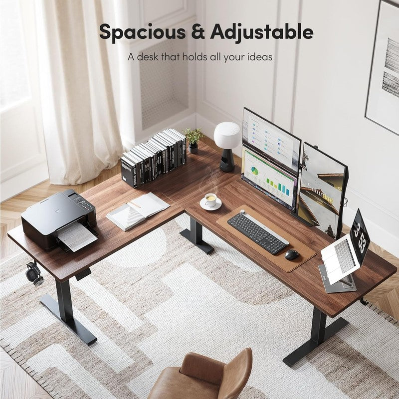 Reversible L-Shaped 63x55 Electric Standing Desk Height Adjustable Walnut2