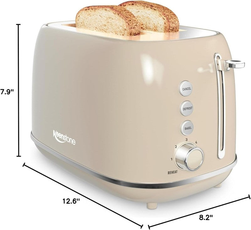 Retro 2 Slice Toaster Taupe - Stainless Steel, Bagel, Defrost, 6 Shade Wide Slot6
