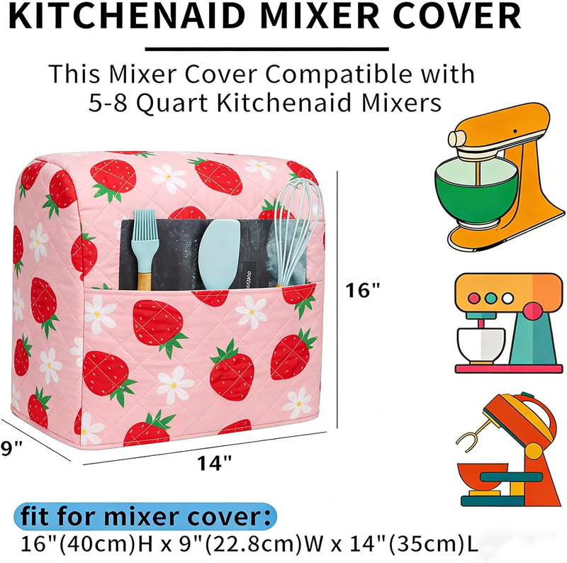 Strawberry Stand Mixer Cover Fits KitchenAid 5 8 Qt w/ Storage Pockets1