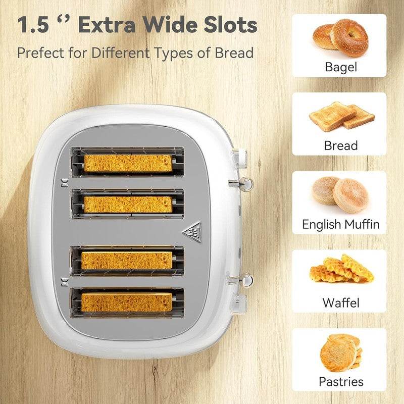 4-Slice Retro Toaster White 6 Shade Settings Cancel/Defrost/Reheat Wide Slots1