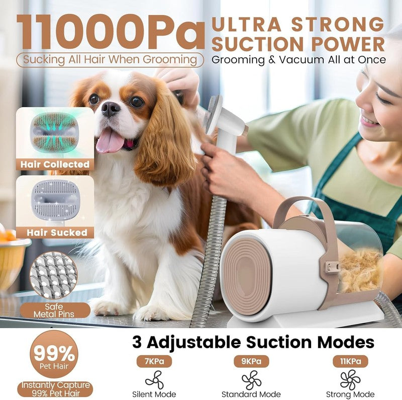 Dog Grooming Vacuum Kit 11000Pa Pet Hair Clipper Nail Grinder 7 Tools 2.5L2