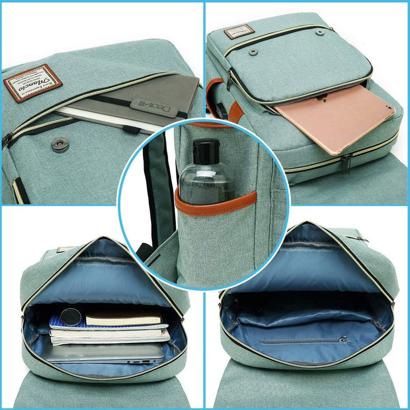 Vintage Laptop Backpack USB Charging Slim 15.6" Travel College Green2