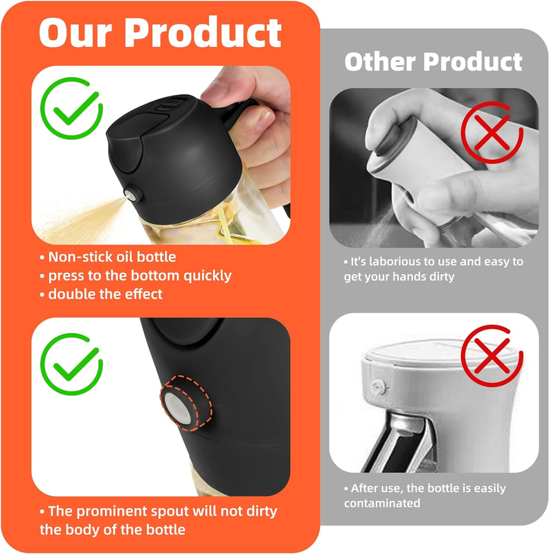 16oz Glass Olive Oil Sprayer 2 in 1 Dispenser Bottle Air Fryer BBQ Black6
