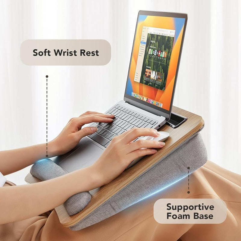 Portable Lap Laptop Desk with Pillow Cushion, Fits up to 15.6 Inch Laptop, with 2