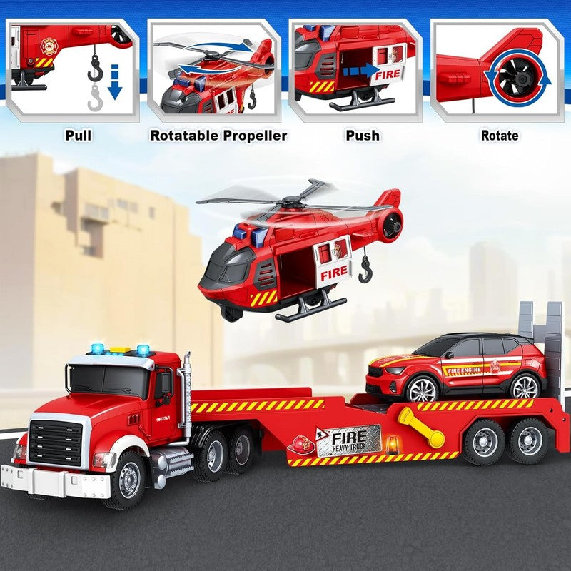 Extra Large Fire Truck Toys for Boys Girls with Racing Car and Helicopter, Light2