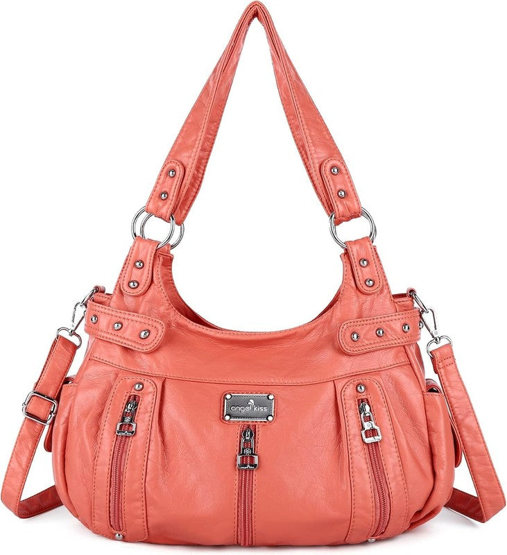 Women's Large Washed Faux Leather Hobo Crossbody Tote Bag1