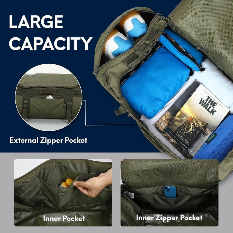 45L Gym Duffle Backpack Army Green Water Resistant Shoes Compartment3