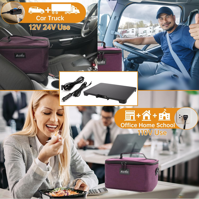 Portable Electric Lunch Box Food Warmer 12V/24V/110V Car Oven Deep Purple1