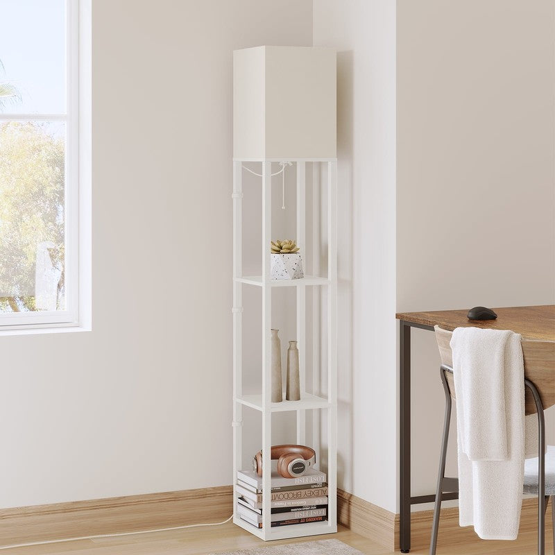 63" White LED Floor Lamp with Shelves, Modern Standing Lamp w/ Storage8